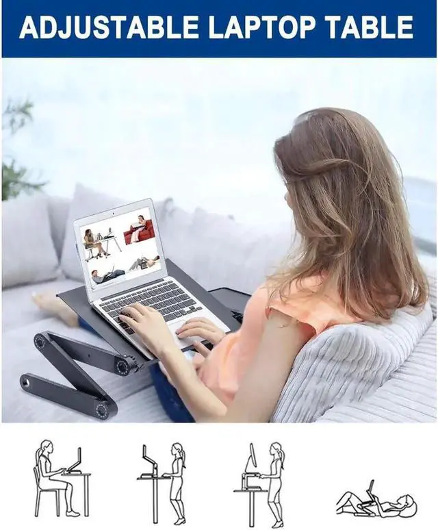 Alt view image 5 of 7 - JAENFONG Adjustable Laptop Table, Laptop Stand for Bed Portable Lap Desk Foldable Laptop Workstation Notebook Riser with Mouse Pad Side Ergonomic Computer Tray Reading Holder TV Bed Tray Standing Desk