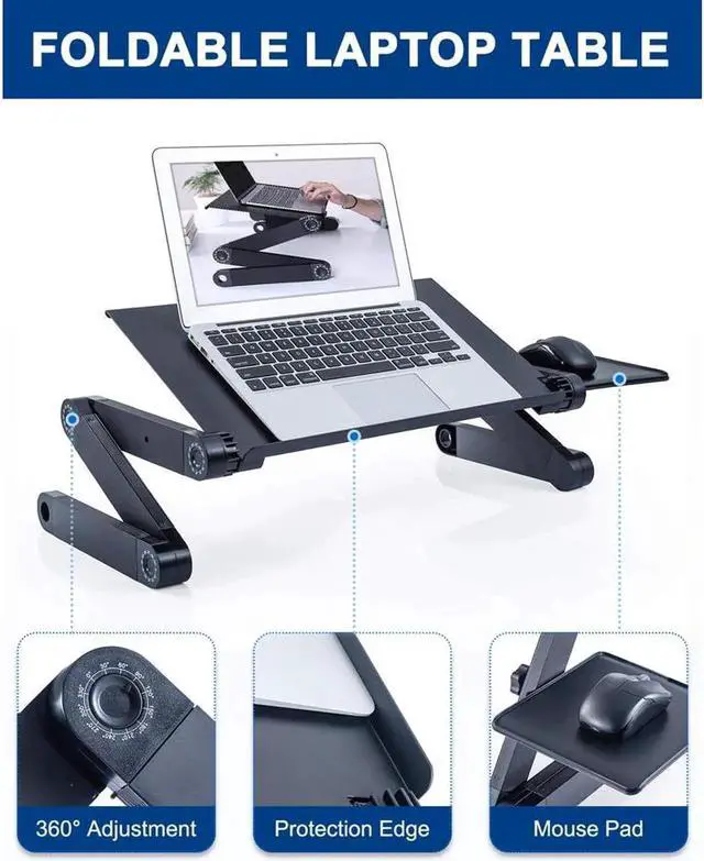 Main image of JAENFONG Adjustable Laptop Table, Laptop Stand for Bed Portable Lap Desk Foldable Laptop Workstation Notebook Riser with Mouse Pad Side Ergonomic Computer Tray Reading Holder TV Bed Tray Standing Desk