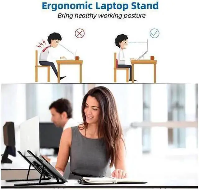 Alt view image 5 of 7 - JAENFONG  Laptop Stand, Computer Stand for Laptop, Aluminium Laptop Riser, Ergonomic Laptop Holder Compatible with MacBook Air Pro, Dell XPS, More 10-17 Inch Laptops Work from Home-Sliver Black