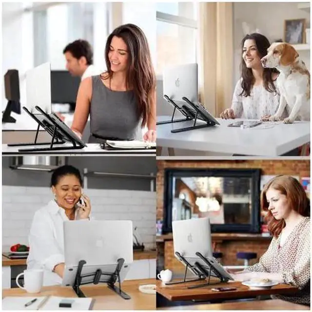 Alt view image 2 of 7 - JAENFONG  Laptop Stand, Computer Stand for Laptop, Aluminium Laptop Riser, Ergonomic Laptop Holder Compatible with MacBook Air Pro, Dell XPS, More 10-17 Inch Laptops Work from Home-Sliver Black