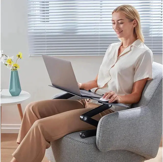 Alt view image 4 of 7 - JAENFONG Laptop Stands Adjustable Lap Desks Portable Laptop Bed Table with Cooling Fans & Mouse Pad for Couch, Bed, Sofa