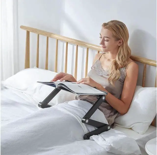 Alt view image 7 of 7 - JAENFONG Laptop Stands Adjustable Lap Desks Portable Laptop Bed Table with Cooling Fans & Mouse Pad for Couch, Bed, Sofa