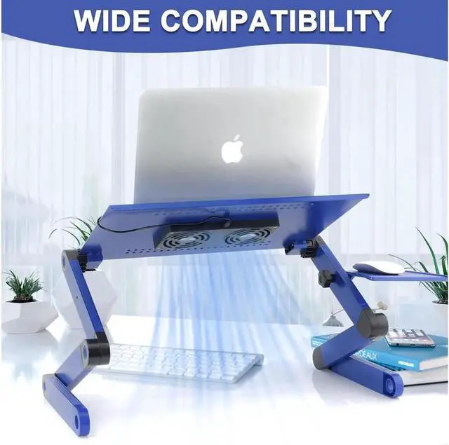 Alt view image 3 of 7 - JAENFONG Laptop Stands Adjustable Lap Desks Portable Laptop Bed Table with Cooling Fans & Mouse Pad for Couch, Bed, Sofa Blue