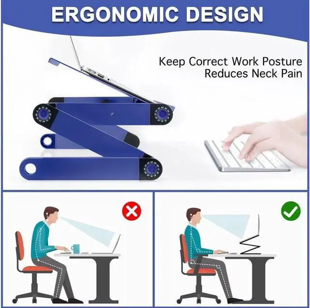 Alt view image 4 of 7 - JAENFONG Laptop Stands Adjustable Lap Desks Portable Laptop Bed Table with Cooling Fans & Mouse Pad for Couch, Bed, Sofa Blue
