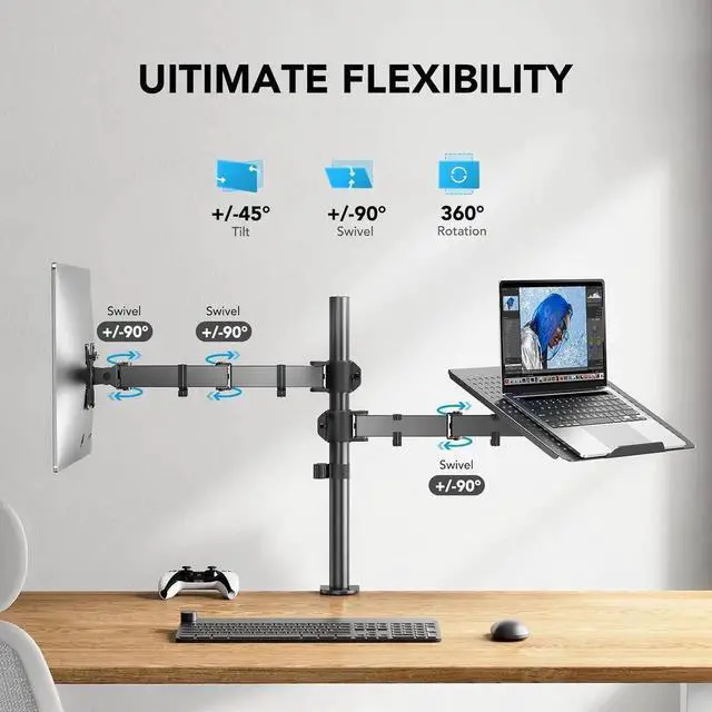 Alt view image 7 of 7 - JAENFONG Laptop Monitor Mount,Single Monitor Desk Mount Holds 32 inch,Laptop Notebook Desk Mount Stand fits up to 17 inch,Fully Adjustable Weight up to 22lbs