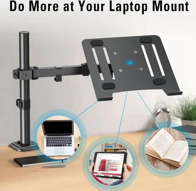 Alt view image 4 of 6 - JAENFONG Single Laptop Tray Desk Mount for 13-17 Inch Laptop Notebook, Fully Adjustable Laptop Arm, Full Motion Laptop Stand, Holds up to 17.6lbs, with Clamp/Grommet Mounting