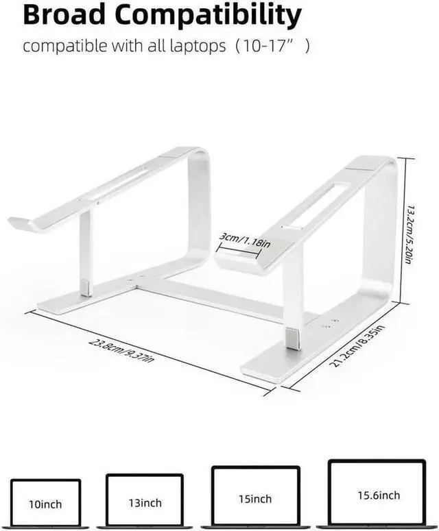 Alt view image 5 of 7 - JAENFONG Laptop Stand, Computer Stand for Laptop, Aluminium Laptop Riser, Ergonomic Laptop Holder Compatible with MacBook Air Pro, Dell XPS, More 10-17 Inch Laptops Work from Home-Sliver Silver White