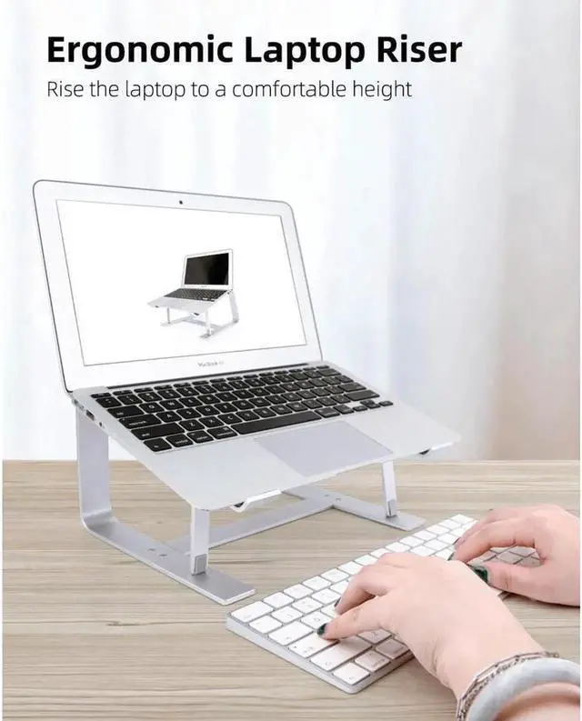 Alt view image 2 of 7 - JAENFONG Laptop Stand, Computer Stand for Laptop, Aluminium Laptop Riser, Ergonomic Laptop Holder Compatible with MacBook Air Pro, Dell XPS, More 10-17 Inch Laptops Work from Home-Sliver Silver White