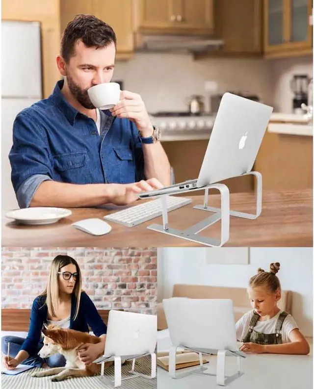 Alt view image 7 of 7 - JAENFONG Laptop Stand, Computer Stand for Laptop, Aluminium Laptop Riser, Ergonomic Laptop Holder Compatible with MacBook Air Pro, Dell XPS, More 10-17 Inch Laptops Work from Home-Sliver Silver White