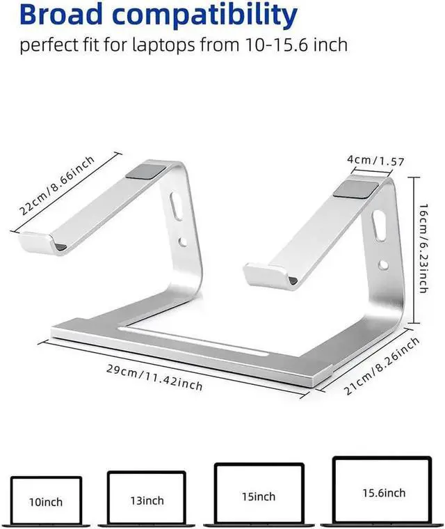 Alt view image 4 of 7 - JAENFONG Laptop Stand, Computer Stand for Laptop, Aluminium Laptop Riser, Ergonomic Laptop Holder Compatible with MacBook Air Pro, Dell XPS, More 10-17 Inch Laptops Work from Home-Sliver Silver