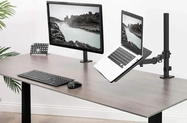 Alt view image 4 of 7 - JAENFONG Single Laptop Notebook Desk Mount Stand, Fully Adjustable Extension with C-clamp, Fits up to 17 inch Laptops, Black, STAND-V001L