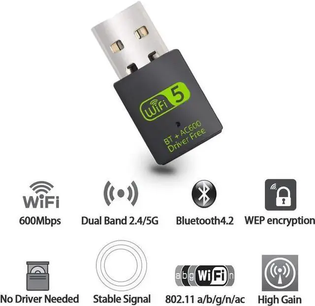 Alt view image 2 of 6 - JAENFONG USB WiFi Bluetooth Adapter, 600Mbps Dual Band 2.4/5Ghz Wireless Network External Receiver, Mini WiFi Dongle for PC/Laptop/Desktop