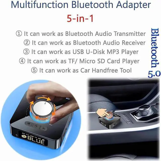 Alt view image 7 of 7 - JAENFONG Bluetooth 5.0 Audio Adapter, 5-in-1 Wireless Music Transmitter AUX Receiver USB TF Micro SD Card MP3 Player for TV CD PC Car Home Stereo to Wireless Wired Soundbar Headphones Speakers