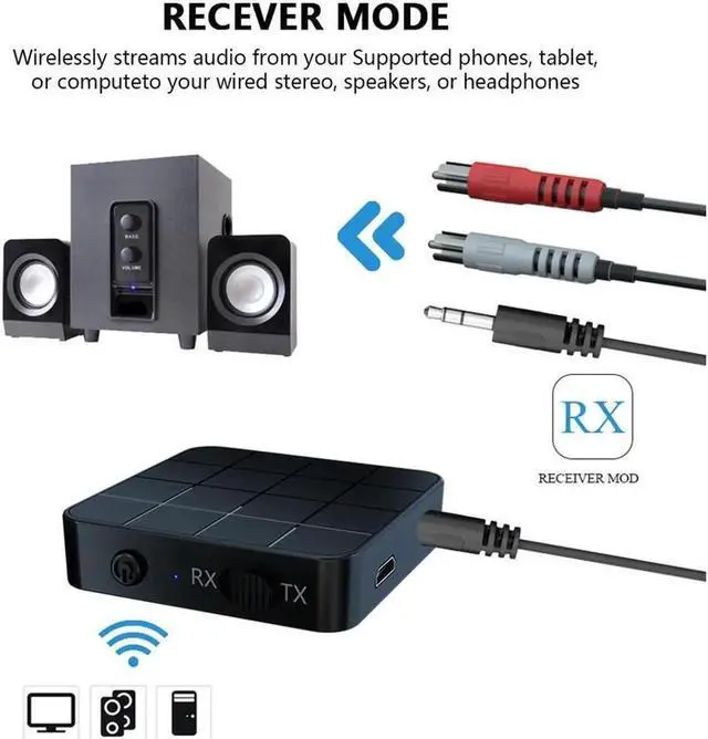Alt view image 3 of 7 - JAENFONG 2 IN 1 Bluetooth 5.0 Transmitter Receiver Wireless Audio Aux 3.5mm Adapter For TV Computer Speaker Car Stereo 3.5mm AUX Jack RCA Adapter