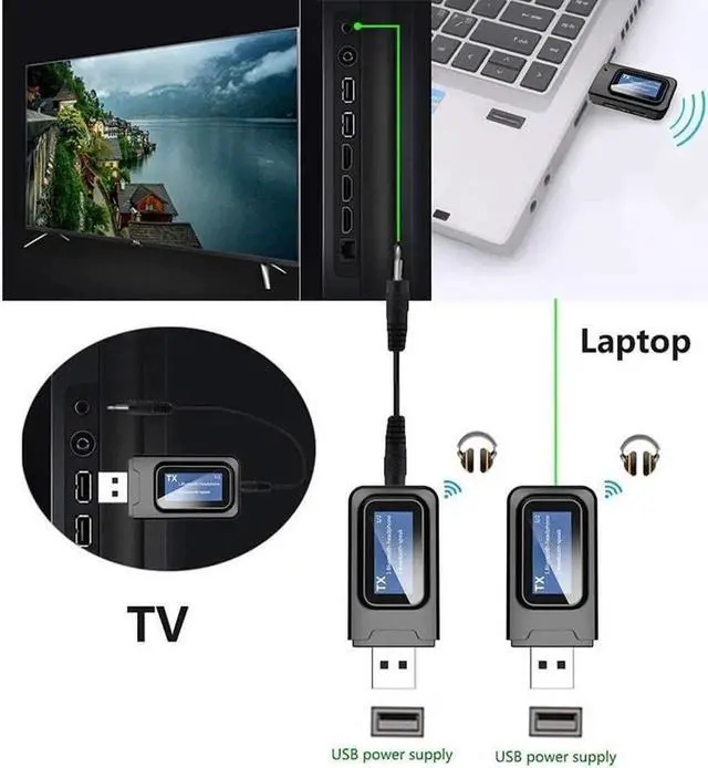 Alt view image 6 of 7 - JAENFONG USB Bluetooth 5.0 Audio Transmitter Receiver with LCD Display, 2 in 1 Portable Visualization Bluetooth Adapter,3.5MM Wireless Bluetooth Adapter for PC,TV,Wired Speaker,Headphones and Car