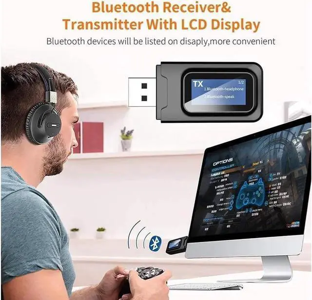Alt view image 4 of 7 - JAENFONG USB Bluetooth 5.0 Audio Transmitter Receiver with LCD Display, 2 in 1 Portable Visualization Bluetooth Adapter,3.5MM Wireless Bluetooth Adapter for PC,TV,Wired Speaker,Headphones and Car