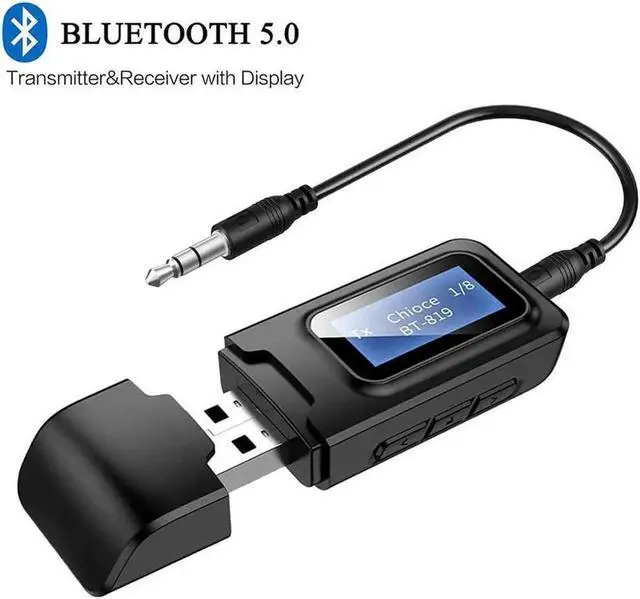 Main image of JAENFONG USB Bluetooth 5.0 Audio Transmitter Receiver with LCD Display, 2 in 1 Portable Visualization Bluetooth Adapter,3.5MM Wireless Bluetooth Adapter for PC,TV,Wired Speaker,Headphones and Car