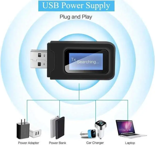 Alt view image 2 of 7 - JAENFONG USB Bluetooth 5.0 Audio Transmitter Receiver with LCD Display, 2 in 1 Portable Visualization Bluetooth Adapter,3.5MM Wireless Bluetooth Adapter for PC,TV,Wired Speaker,Headphones and Car