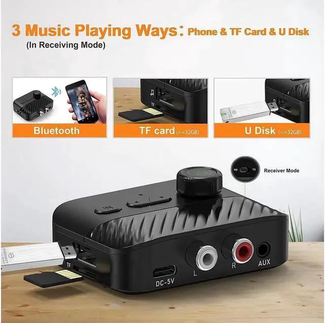 Alt view image 3 of 7 - JAENFONG Bluetooth Transmitter Receiver - V5.3 Bluetooth Audio Receiver w/Display & Knob, 3.5mm AUX RCA Wireless Audio Adapter for Home Stereo/Headphone/Speaker/TV/PC/Car, Support TF Card/U Disk Music