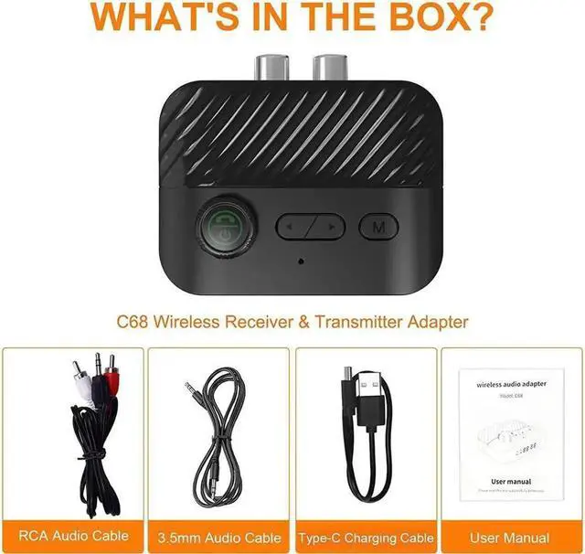 Alt view image 4 of 7 - JAENFONG Bluetooth Transmitter Receiver - V5.3 Bluetooth Audio Receiver w/Display & Knob, 3.5mm AUX RCA Wireless Audio Adapter for Home Stereo/Headphone/Speaker/TV/PC/Car, Support TF Card/U Disk Music