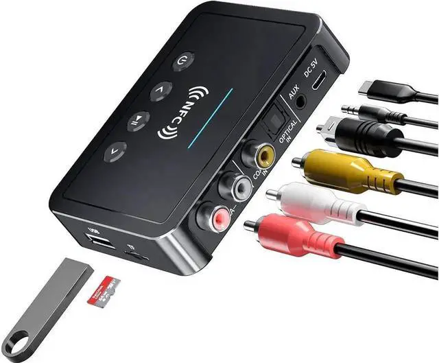 Main image of JAENFONG Bluetooth Transmitter Receiver, NFC-Enabled Audio Adapter 5.0, 3.5mm AUX RCA Adapter Compatible with PC/TV/Tablet/Speaker/Home Car Sound System