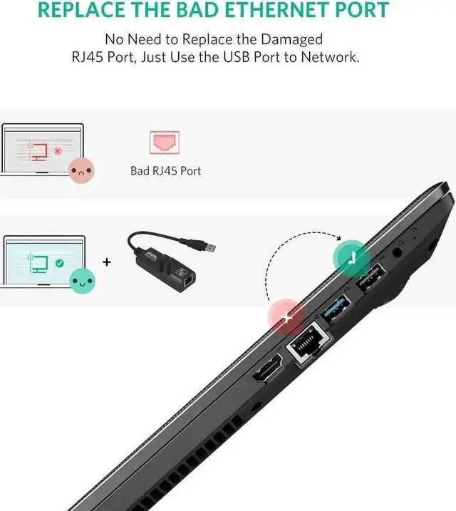Alt view image 2 of 7 - USB 3.0 to Ethernet Adapter Network Wired Cable Gigabit RJ45 LAN Converter - Lightning10/100/1000Mbps Compatible for MacBook Laptop PC Desktop with Windows 10 8 7 Vista Linux Mac Chrome OS