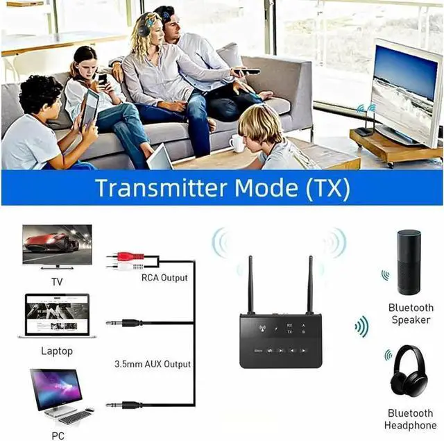 Alt view image 3 of 7 - JAENFONG Long Range Bluetooth 5.0 Transmitter Receiver Apt-X HD Low Latency Audio Adapter