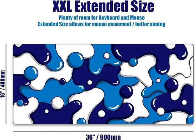 Alt view image 2 of 5 - JAENFONG Keyboards DRIP Edition XXL Black & White Gaming Mouse Pad - Professional Artisan Mouse Pad - Black & White Gaming Desk Mat - 36" x 16" Thick Extended XXL Gaming Mouse Pad (Blue)