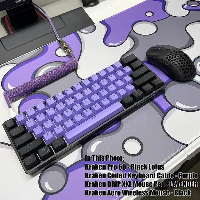Alt view image 3 of 5 - JAENFONG Keyboards DRIP Edition XXL Black & White Gaming Mouse Pad - Professional Artisan Mouse Pad - Black & White Gaming Desk Mat - 36" x 16" Thick Extended XXL Gaming Mouse Pad (Purple)