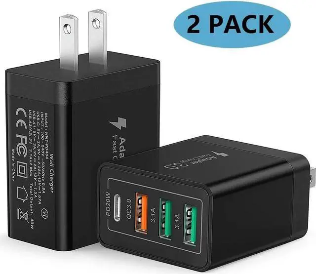 Main image of JAENFONG [2 PACK] USB C Charger/USB Charger, PD 20W+QC 40W Fast Chaging Block 4 Port USB Wall Charger Block for i-Phone 14 13 12 11 Pro Max XS XR X 8 7 6, Android Smartphones, Tablet, and More