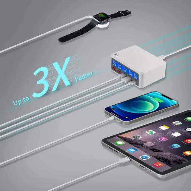 Alt view image 7 of 7 - 5 Ports USB Charger, 65W 5-Port USB C Charging Station Multi Port USB Hub Charger Compact Size LCD Display, QC 3.0 and PD USB C Fast Charger, Compatible with iPhone iPad Samsung Kindle Tablet and More