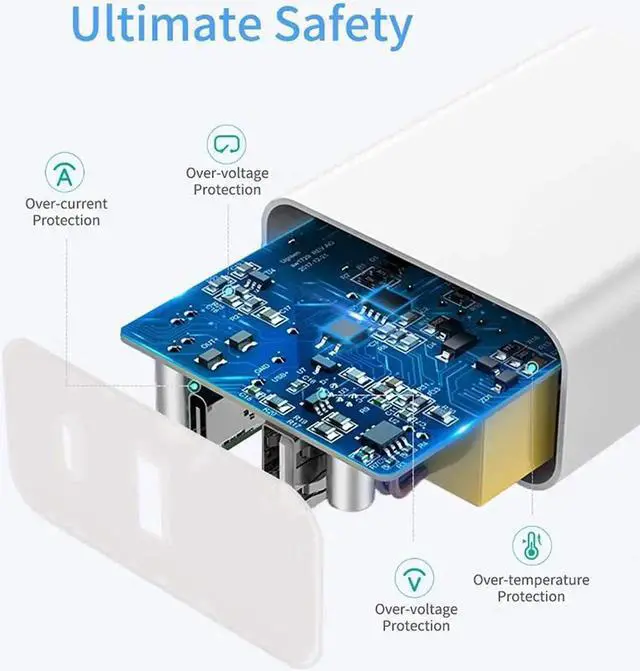 Alt view image 7 of 7 - USB C Charger, Fast Charger, 18W 2-Port Wall Charger with Power Delivery & Quick Charge 3.0, Compact USB C Wall Charger for iPhone 11 Pro/Max/XS/XR/X/8/7/6/Plus, Samsung, LG, Pixel, and More