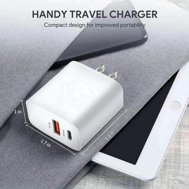 Alt view image 2 of 7 - USB C Charger, Fast Charger, 18W 2-Port Wall Charger with Power Delivery & Quick Charge 3.0, Compact USB C Wall Charger for iPhone 11 Pro/Max/XS/XR/X/8/7/6/Plus, Samsung, LG, Pixel, and More