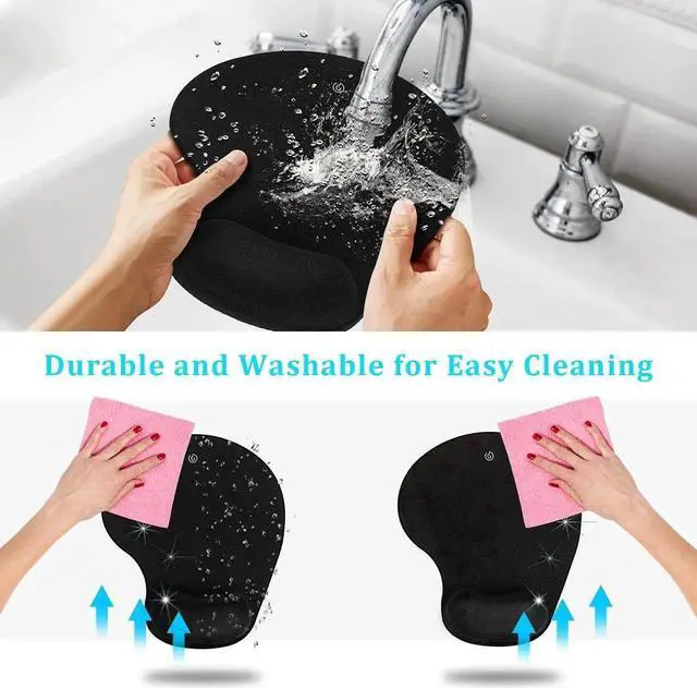 Alt view image 3 of 6 - JAENFONG Mouse Pad, 2 Pack Ergonomic Mouse Pads with Comfortable Wrist Rest Support and Lycra Cloth, Non-Slip Base for Easy Typing Pain Relief, Durable and Easy to Clean, Black