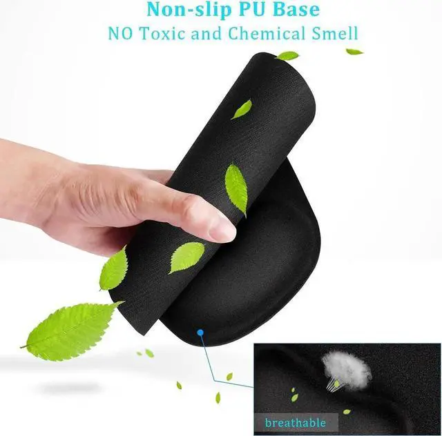 Alt view image 2 of 6 - JAENFONG Mouse Pad, 2 Pack Ergonomic Mouse Pads with Comfortable Wrist Rest Support and Lycra Cloth, Non-Slip Base for Easy Typing Pain Relief, Durable and Easy to Clean, Black