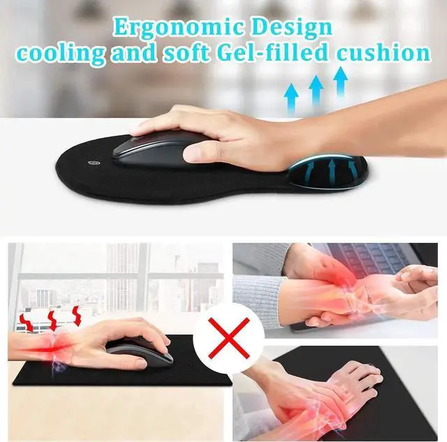 Alt view image 4 of 6 - JAENFONG Mouse Pad, 2 Pack Ergonomic Mouse Pads with Comfortable Wrist Rest Support and Lycra Cloth, Non-Slip Base for Easy Typing Pain Relief, Durable and Easy to Clean, Black