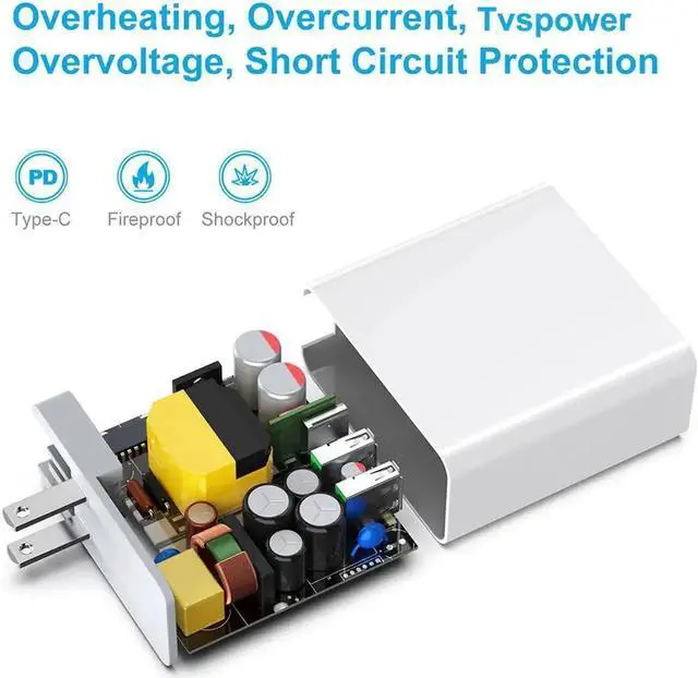 Alt view image 5 of 7 - USB C Charger, 65W PD QC3.0 Charger Fast Charger with Foldable Plug, Ultra-Compact USB C Wall Charger Compatible with iPhone 11 Pro Max, AirPods Pro, Google Pixel 3 XL, LG G5, Huawei, Samsung - White