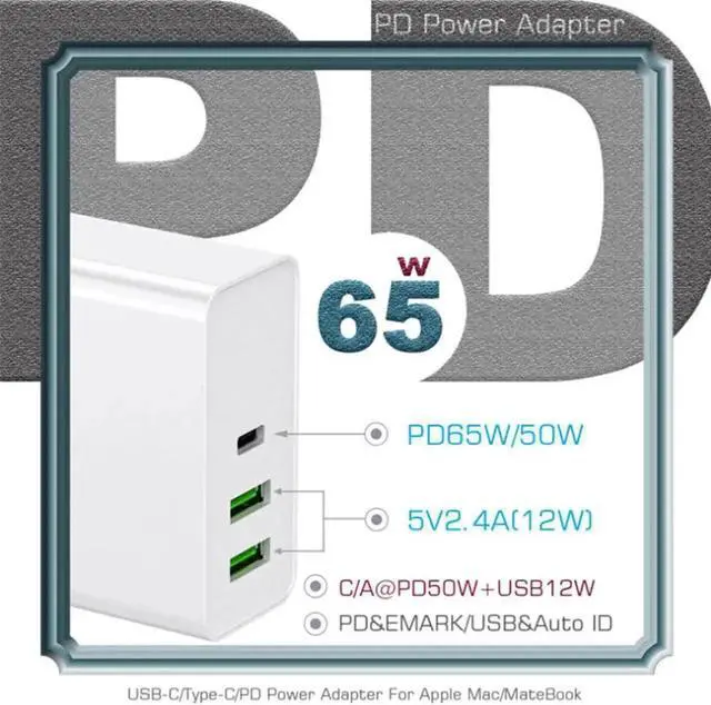 Alt view image 4 of 7 - USB C Charger, 65W PD QC3.0 Charger Fast Charger with Foldable Plug, Ultra-Compact USB C Wall Charger Compatible with iPhone 11 Pro Max, AirPods Pro, Google Pixel 3 XL, LG G5, Huawei, Samsung - White