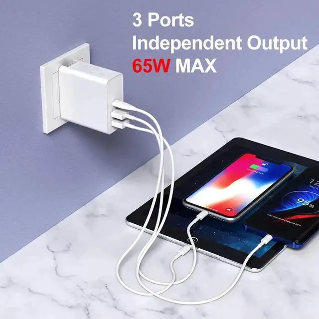 Alt view image 3 of 7 - USB C Charger, 65W PD QC3.0 Charger Fast Charger with Foldable Plug, Ultra-Compact USB C Wall Charger Compatible with iPhone 11 Pro Max, AirPods Pro, Google Pixel 3 XL, LG G5, Huawei, Samsung - White