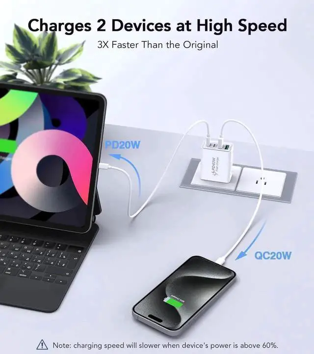 Alt view image 4 of 7 - JAENFONG [3 Pack] USB C Charger Block, 40W 4-Port PD + QC Fast Charger Power Adapter, USB C Wall Charger Plug Multiport Type C Fast Charging Block Cube Brick for Cellphones,Tablet PC, Earbuds etc..