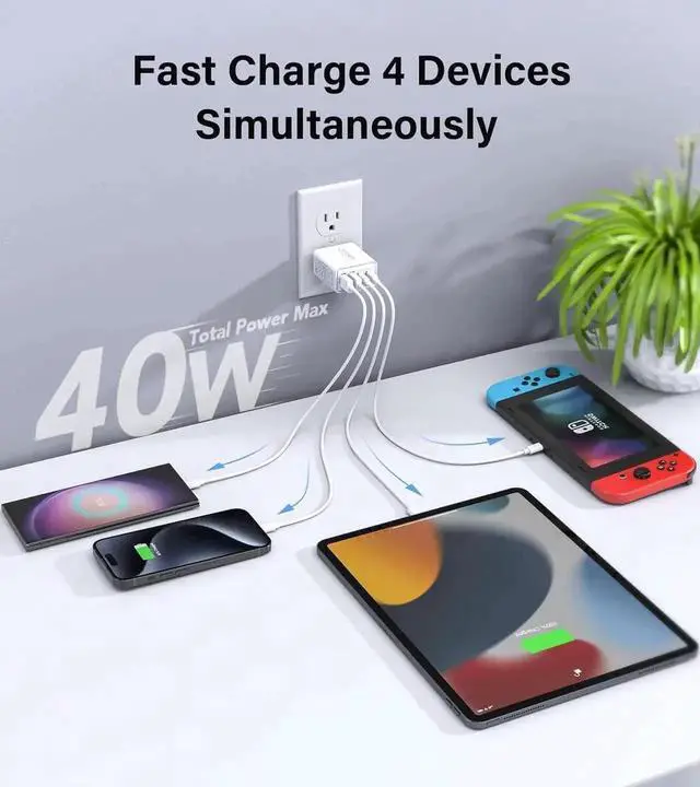 Alt view image 6 of 7 - JAENFONG [3 Pack] USB C Charger Block, 40W 4-Port PD + QC Fast Charger Power Adapter, USB C Wall Charger Plug Multiport Type C Fast Charging Block Cube Brick for Cellphones,Tablet PC, Earbuds etc..