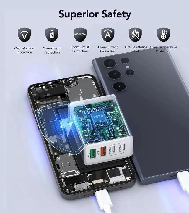 Alt view image 7 of 7 - JAENFONG [3 Pack] USB C Charger Block, 40W 4-Port PD + QC Fast Charger Power Adapter, USB C Wall Charger Plug Multiport Type C Fast Charging Block Cube Brick for Cellphones,Tablet PC, Earbuds etc..