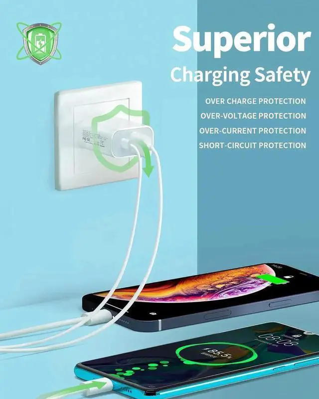 Alt view image 2 of 6 - JAENFONG 20W USB C Fast Charger, Dual Port PD Power Delivery + QC3.0 Quick Charger Wall Charger Block Plug for iPhone 13/12/11 /Pro Max, XS/XR/X, 8/7/6, iPad Pro, AirPods Pro, Samsung Galaxy, Pixel