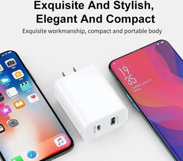 Alt view image 3 of 6 - JAENFONG 20W USB C Fast Charger, Dual Port PD Power Delivery + QC3.0 Quick Charger Wall Charger Block Plug for iPhone 13/12/11 /Pro Max, XS/XR/X, 8/7/6, iPad Pro, AirPods Pro, Samsung Galaxy, Pixel