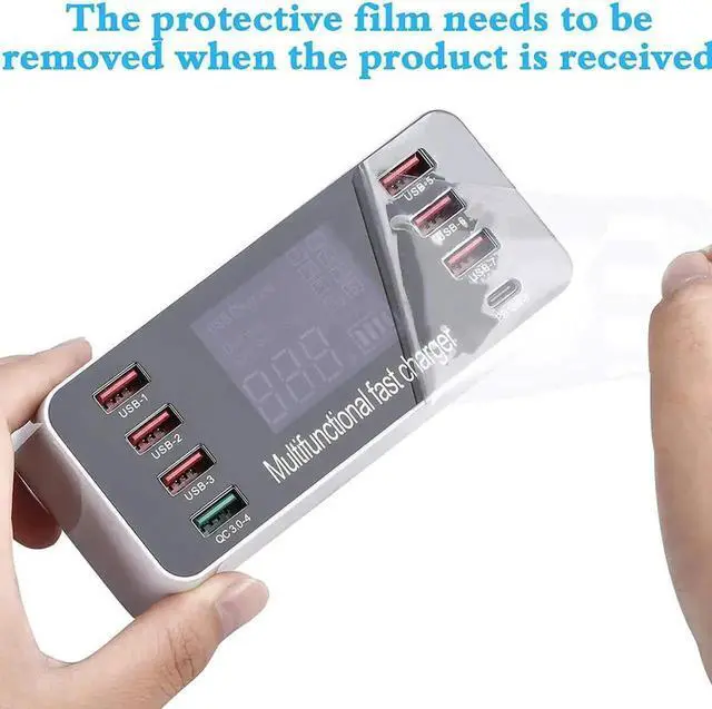 Alt view image 2 of 7 - JAENFONG Multi USB 8-Port Smart Fast Desktop Hub Wall Charger Charging Station Quick Charge 3.0 USB Type C Port With LED Display Compatible with IOS Android Smart Phones, Tablet, Nintendo Switch Games