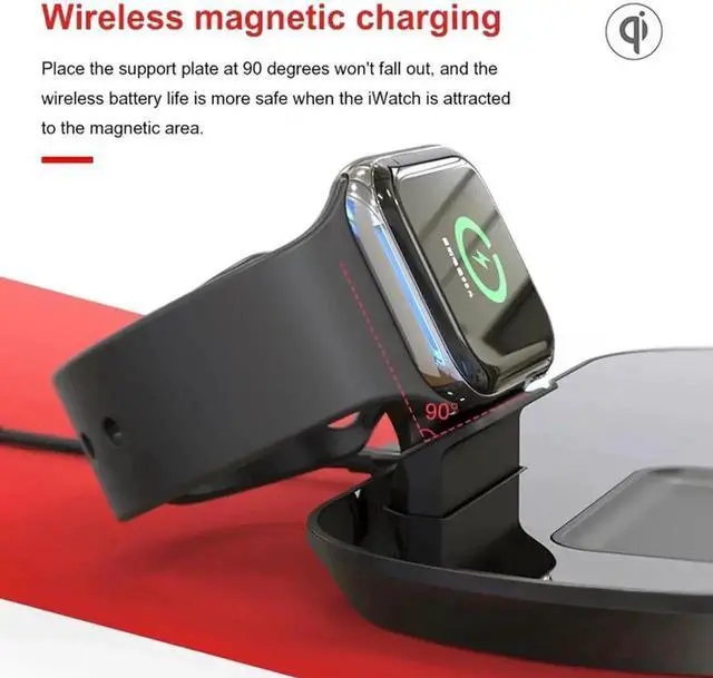 Alt view image 2 of 7 - JAENFONG Qi Wireless Charger for Apple Watch 3 in 1 Fast Wireless Charging Station Pad for Airpods Pro iPhone 11 Samsung S20