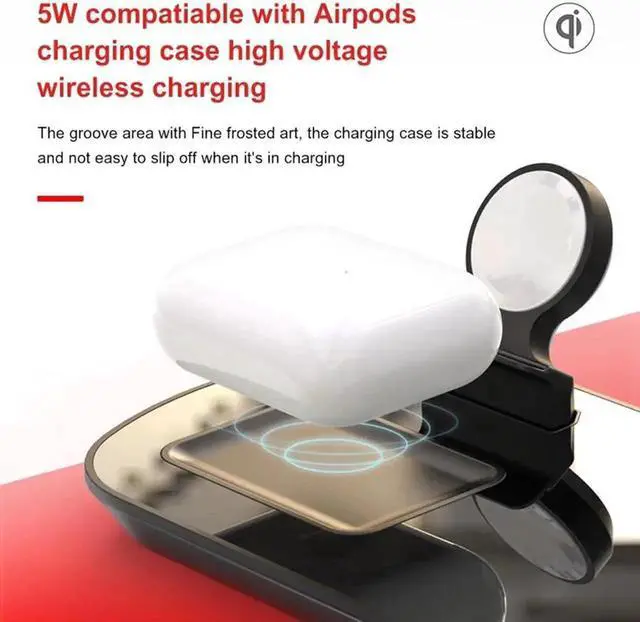 Alt view image 5 of 7 - JAENFONG Qi Wireless Charger for Apple Watch 3 in 1 Fast Wireless Charging Station Pad for Airpods Pro iPhone 11 Samsung S20
