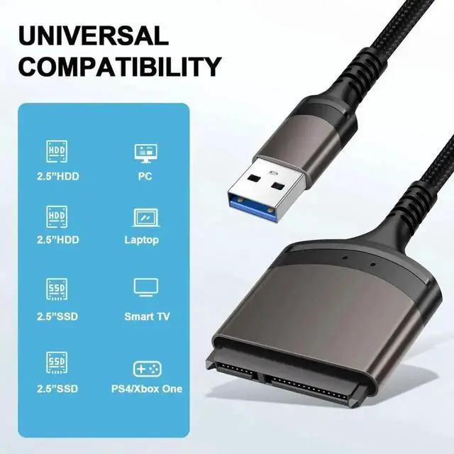 Alt view image 4 of 7 - JAENFONG SATA to USB Nylon Braided Cable USB 3.0 to 2.5" SATA Hard Drive External Converter Adapter up to 5Gbps for SSD/HDD Data Transfer