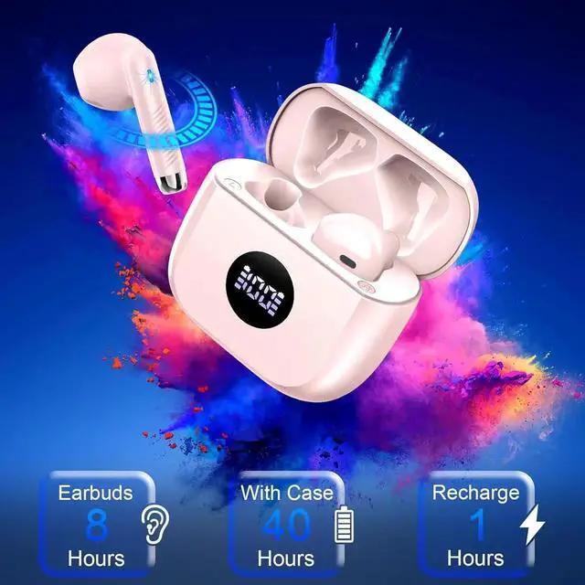 Alt view image 3 of 7 - JAENFONG Wireless Earbuds,Bluetooth 5.3 Ear Buds LED Power Display Headphones Bass Stereo,Earbuds in-Ear Noise Cancelling Mic,40H Playback Mini Case IP7 Waterproof Sports Earphones for Android iOS Pin