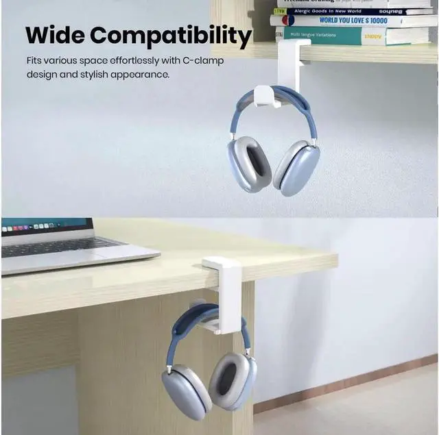 Alt view image 5 of 6 - JAENFONG PC Gaming Headset Headphone Hook Holder Hanger Mount, Headphones Stand with Adjustable & Rotating Arm Clamp, Under Desk Design, Universal Fit, Built in Cable Clip(White)